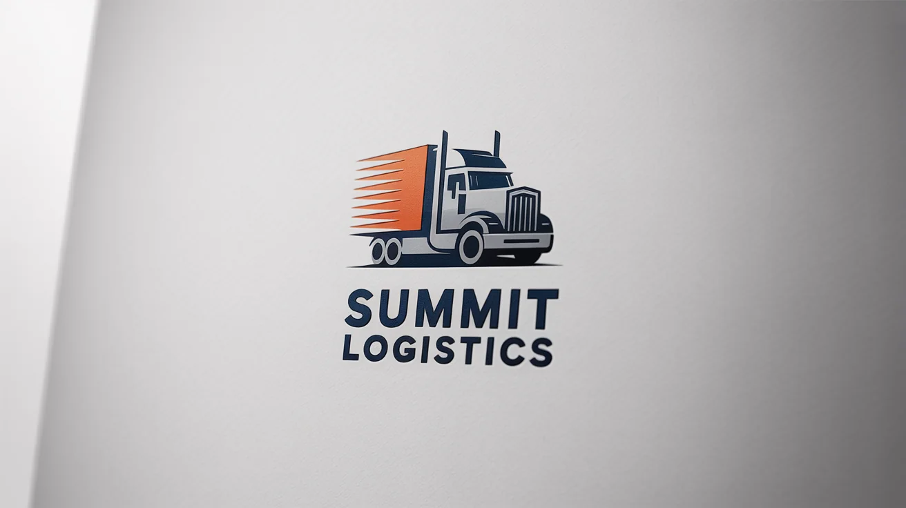 A modern, professional logo for a trucking company named 'SUMMIT LOGISTICS'. The logo features a blue and silver stylized semi-truck icon and is displayed on a clean white background.