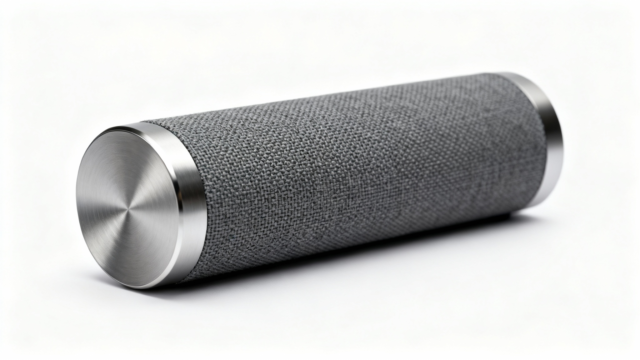 A high-quality product photograph of a sleek, charcoal gray wireless speaker sitting on a clean white background, representing an Amazon product video.