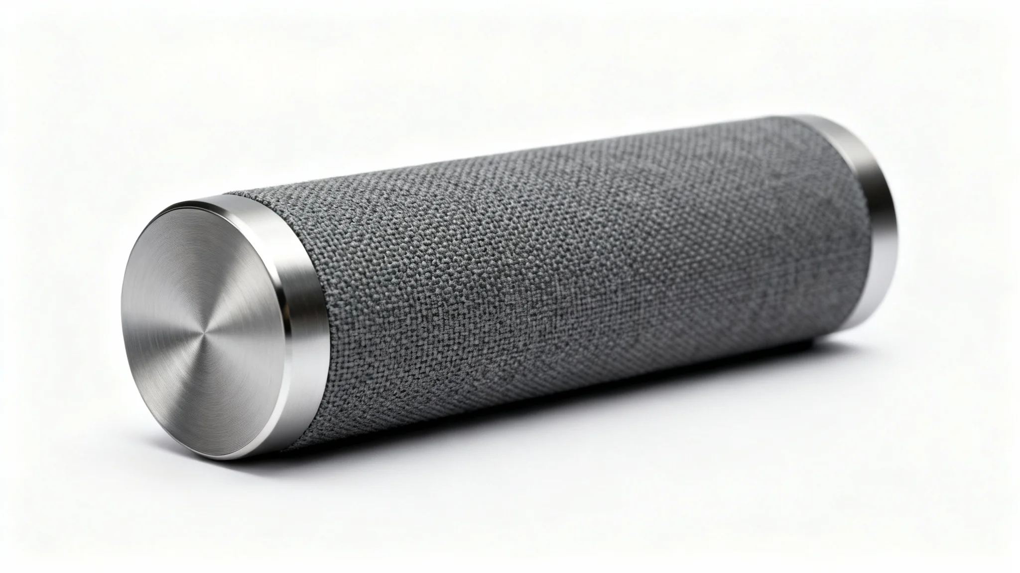 A high-quality product photograph of a sleek, charcoal gray wireless speaker sitting on a clean white background, representing an Amazon product video.