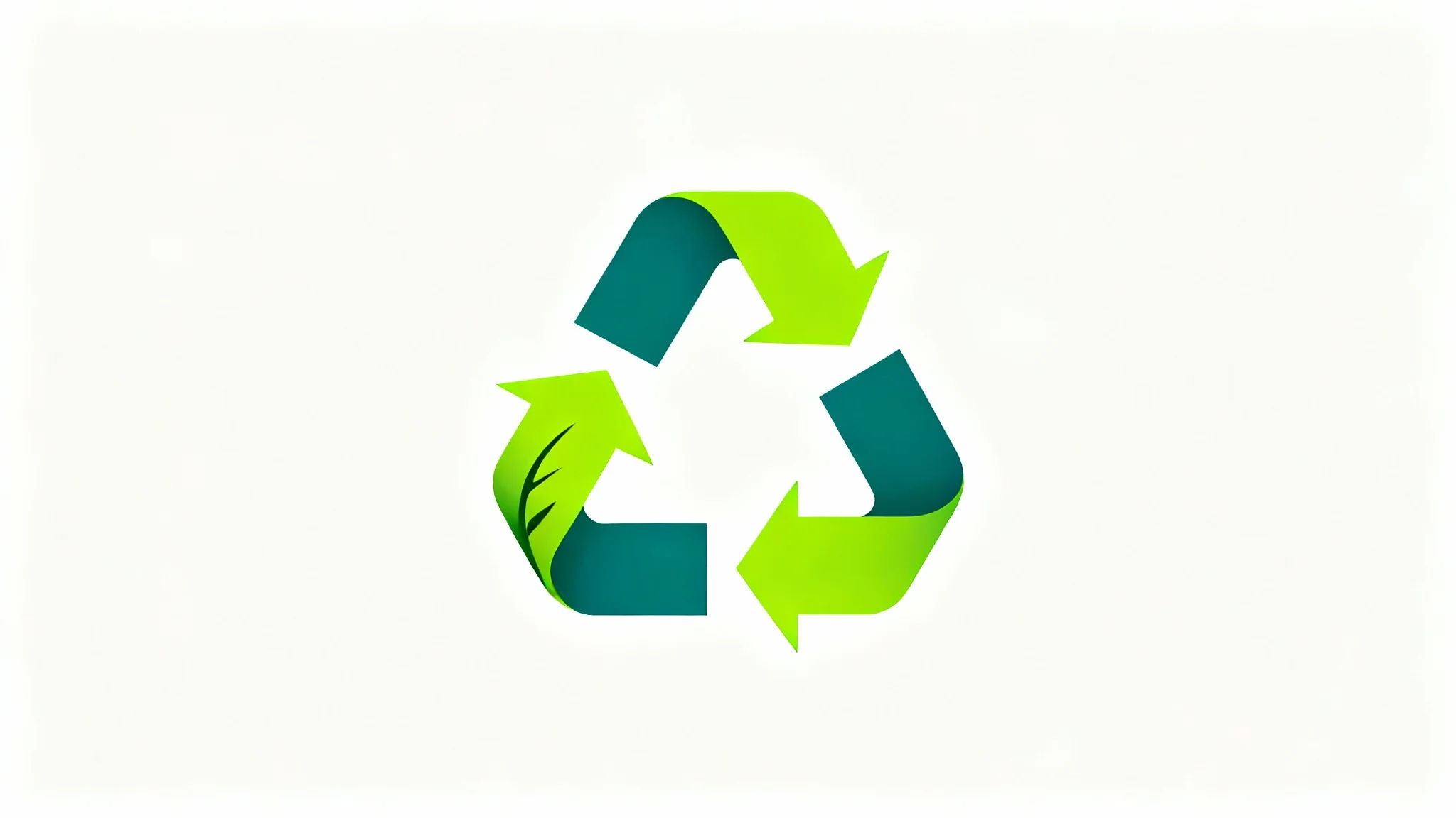 A modern, minimalist recycle logo with three stylized arrows in green and teal, with one arrow forming a leaf, centered on a white background.