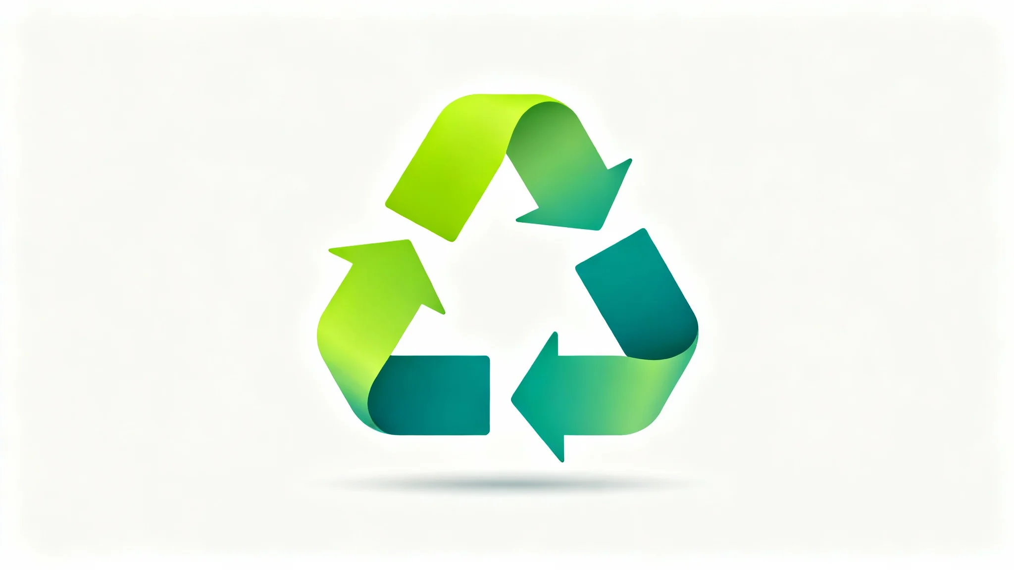 A modern, minimalist recycle logo with three interconnected arrows in a green and teal gradient, displayed as a mockup on a clean white background.