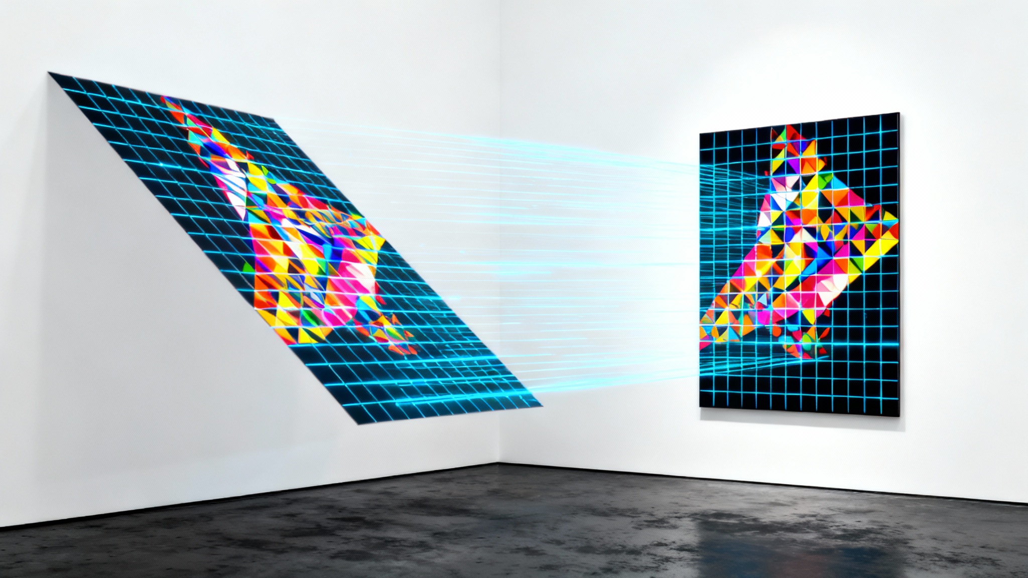 An image demonstrating keystone correction, where a distorted, trapezoidal projection on the left is transformed into a perfect rectangle on the right, against a white background.