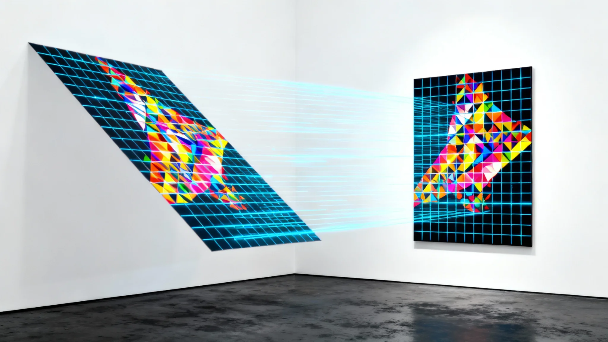 An image demonstrating keystone correction, where a distorted, trapezoidal projection on the left is transformed into a perfect rectangle on the right, against a white background.