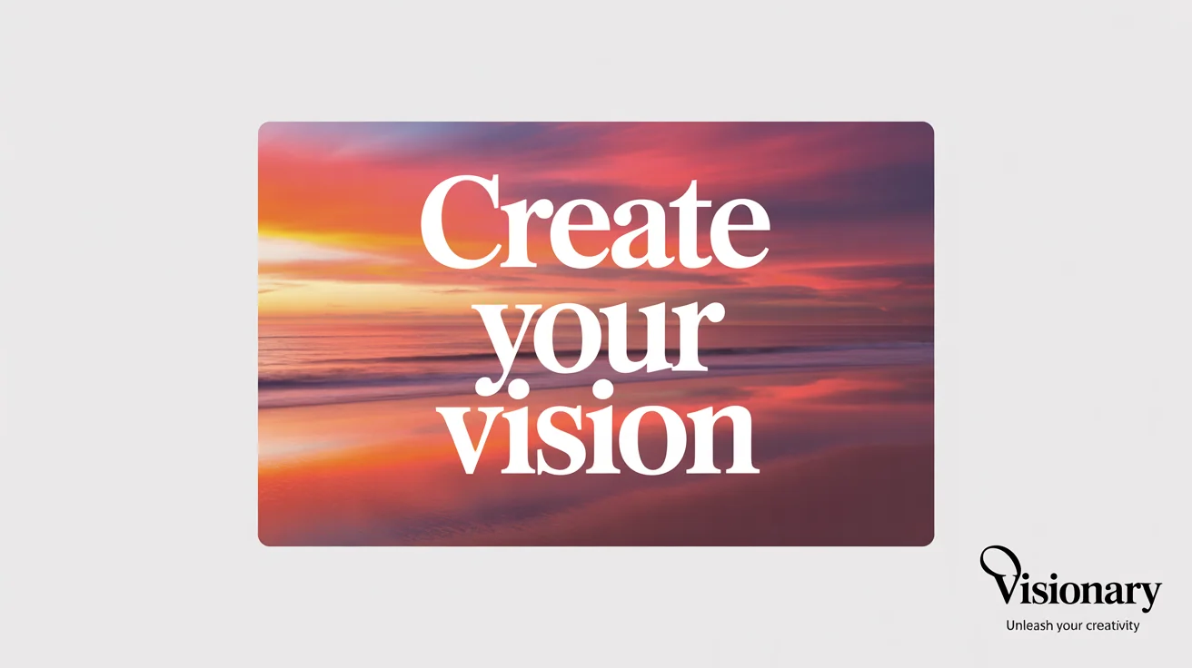 A mockup of a beautiful sunset beach photo with the words 'Create Your Vision' elegantly edited onto the center in a modern white font, on a white background.