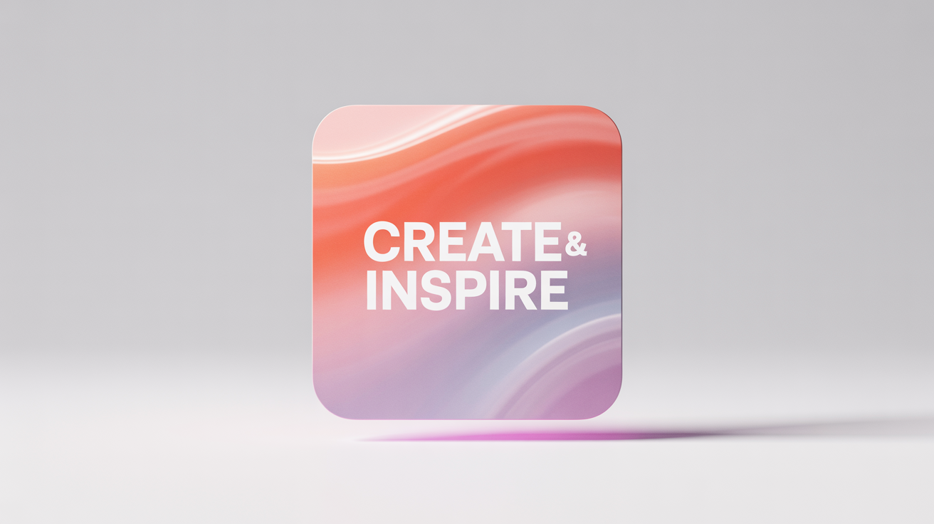 A modern graphic design mockup showing the text 'CREATE & INSPIRE' in white font on a pastel gradient background, set against a clean white backdrop.