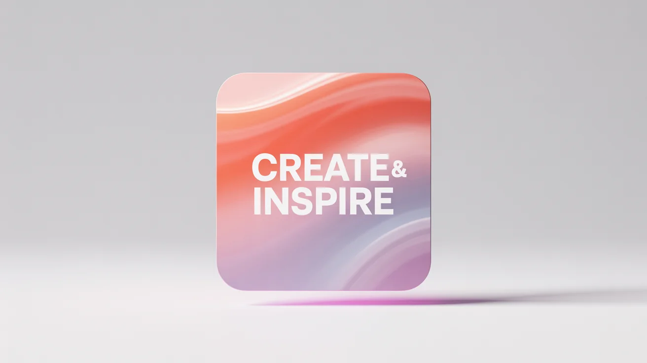 A modern graphic design mockup showing the text 'CREATE & INSPIRE' in white font on a pastel gradient background, set against a clean white backdrop.