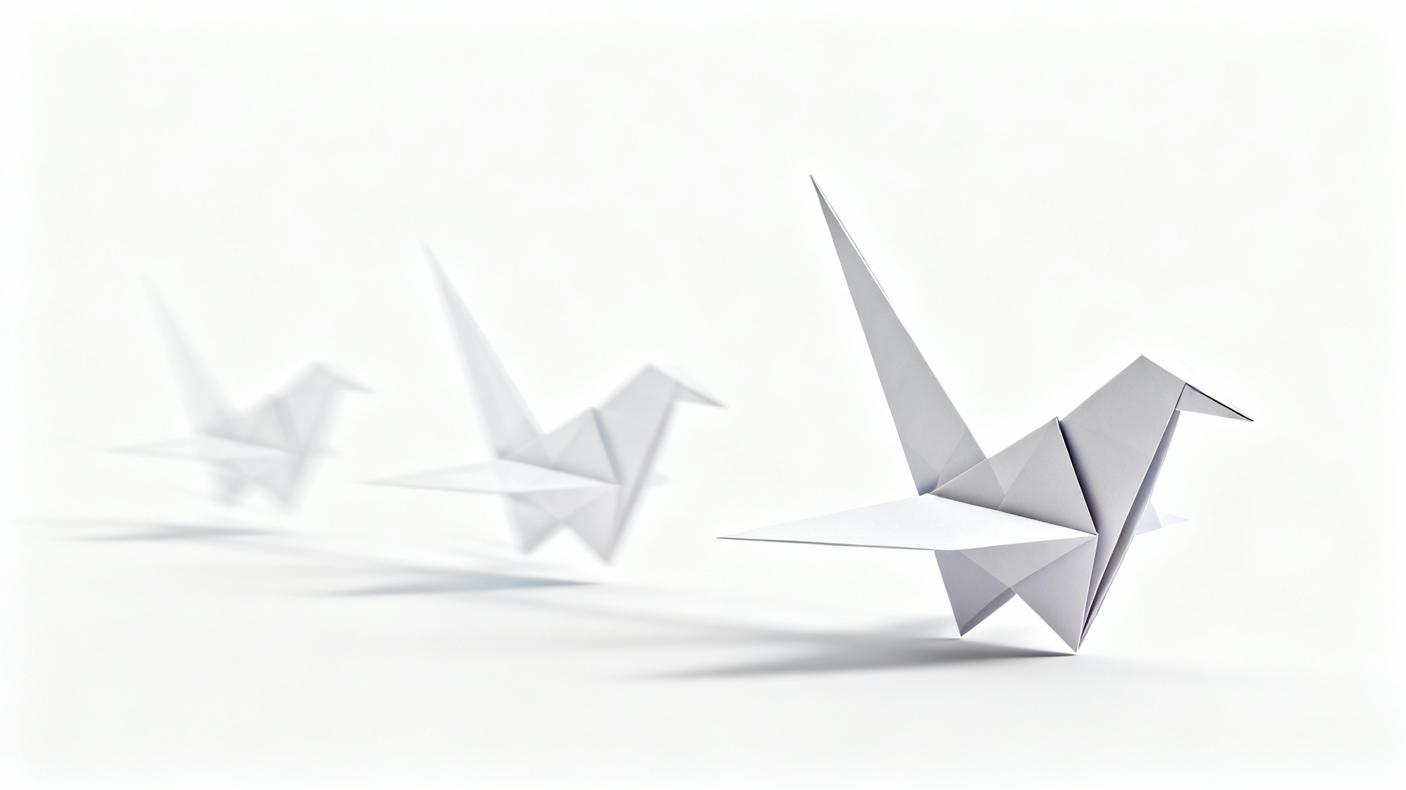 A mockup illustrating image animation, showing a stylized origami bird in motion against a white background, with a motion trail of transparent copies following it to indicate movement.