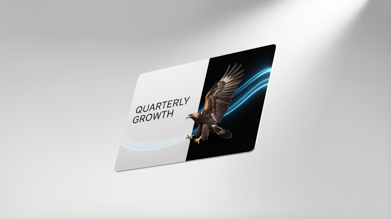 A professional presentation slide mockup titled 'Quarterly Growth', illustrating image animation with a photo of an eagle whose wing extends beyond its frame, accompanied by digital motion trails.