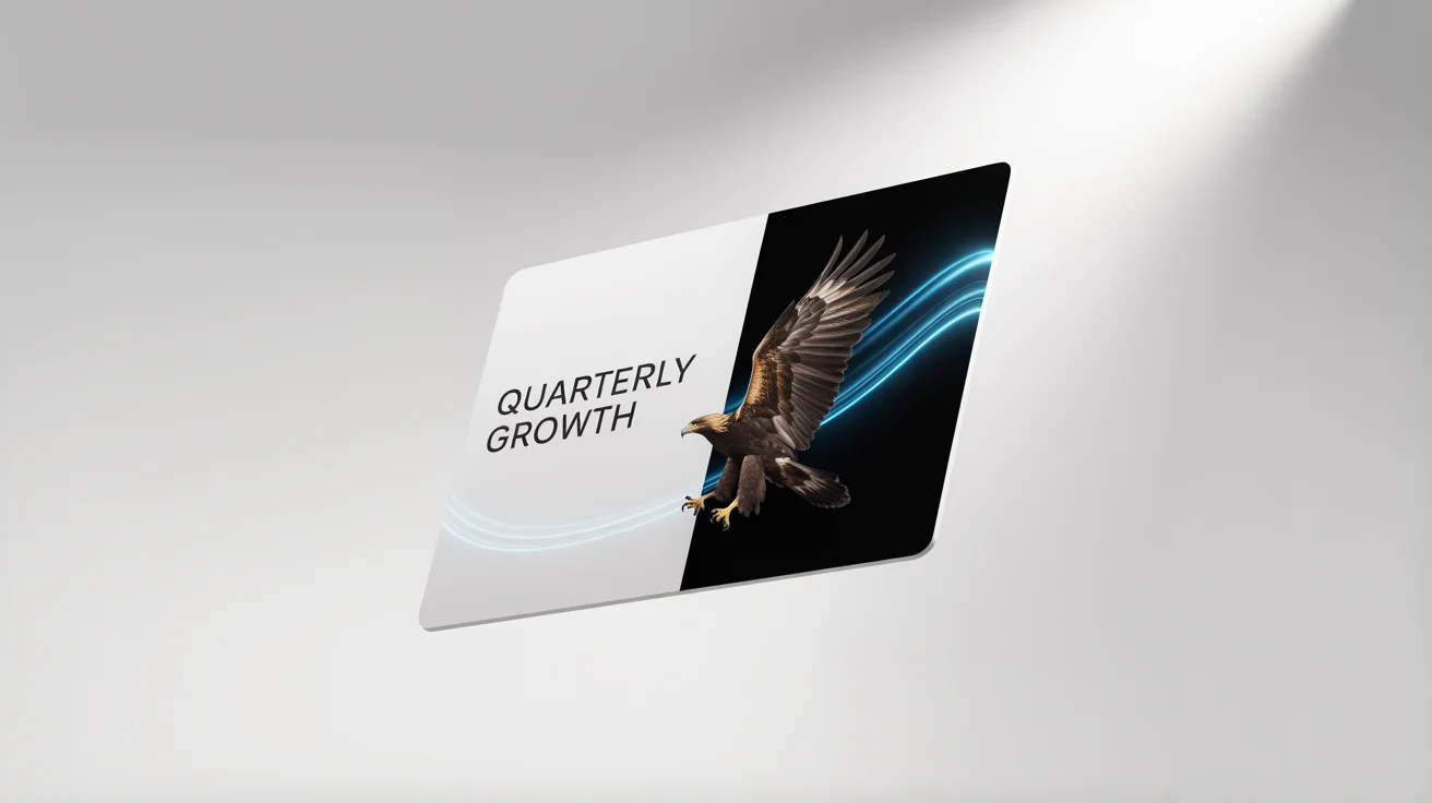 A professional presentation slide mockup titled 'Quarterly Growth', illustrating image animation with a photo of an eagle whose wing extends beyond its frame, accompanied by digital motion trails.