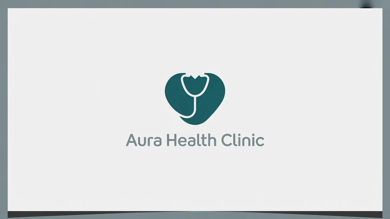 A modern doctor logo for 'AURA HEALTH CLINIC', featuring a minimalist icon that blends a stethoscope and a heart, presented on a white background.