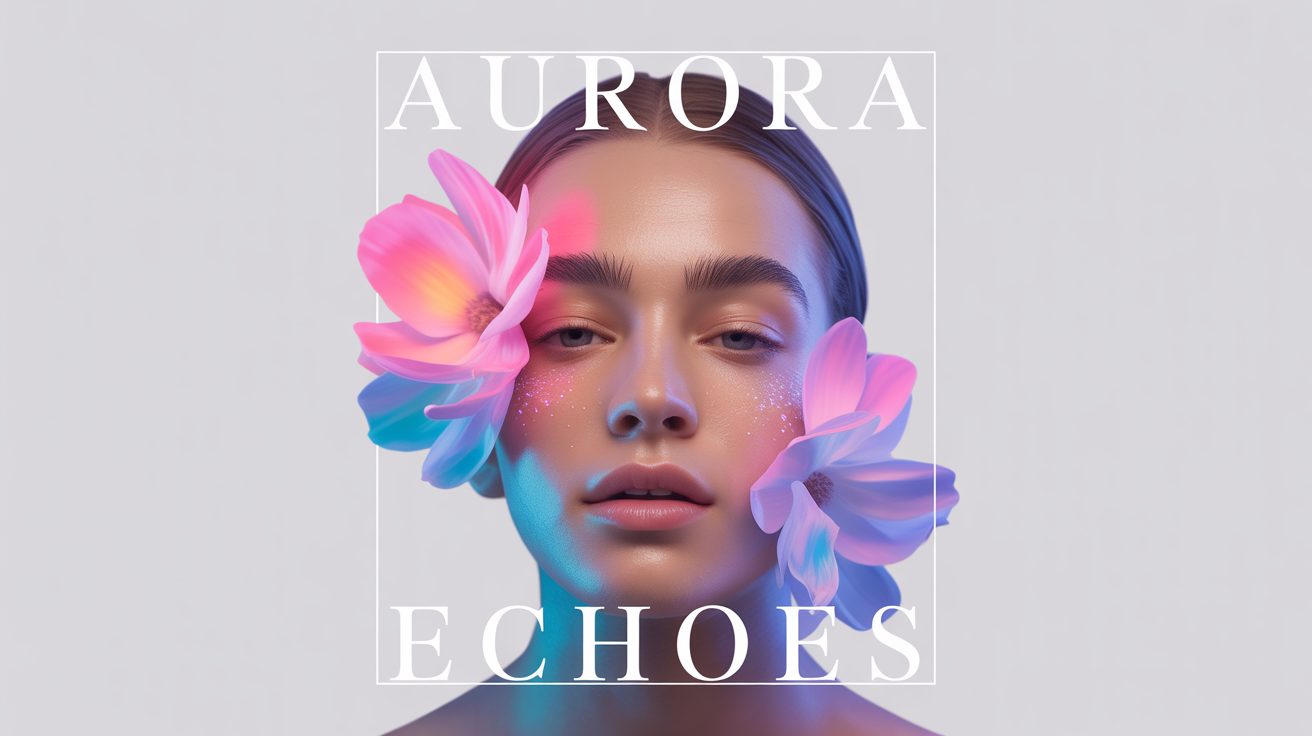 A mockup of a modern music single cover art against a white background. The square artwork features an ethereal portrait of a person blended with glowing neon flowers. The artist's name, 'AURORA', is at the top, and the single's title, 'ECHOES', is at the bottom.