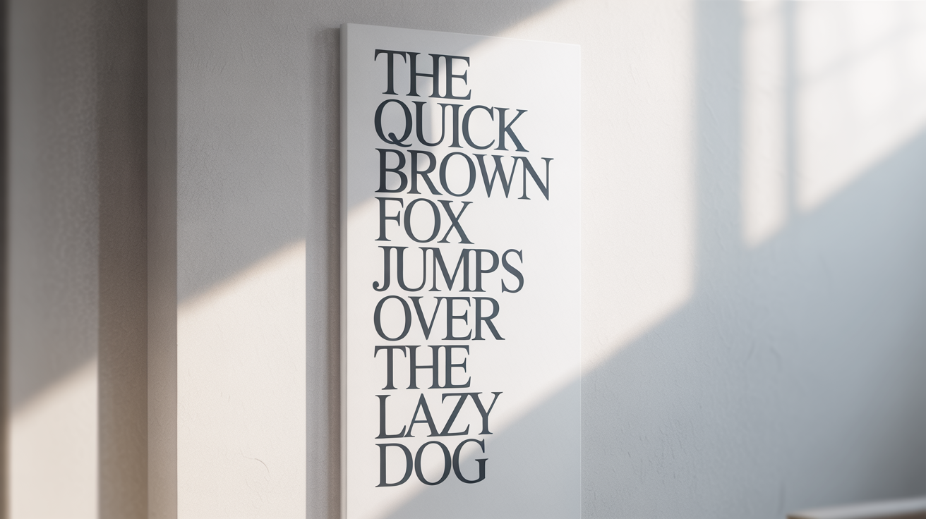 A mockup demonstrating a vertical text editor, showing the phrase 'The quick brown fox jumps over the lazy dog' written vertically in a single column on a clean white background.
