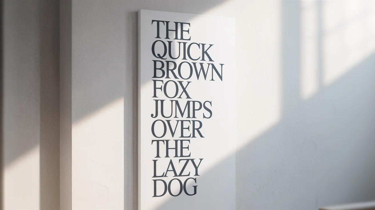 A mockup demonstrating a vertical text editor, showing the phrase 'The quick brown fox jumps over the lazy dog' written vertically in a single column on a clean white background.