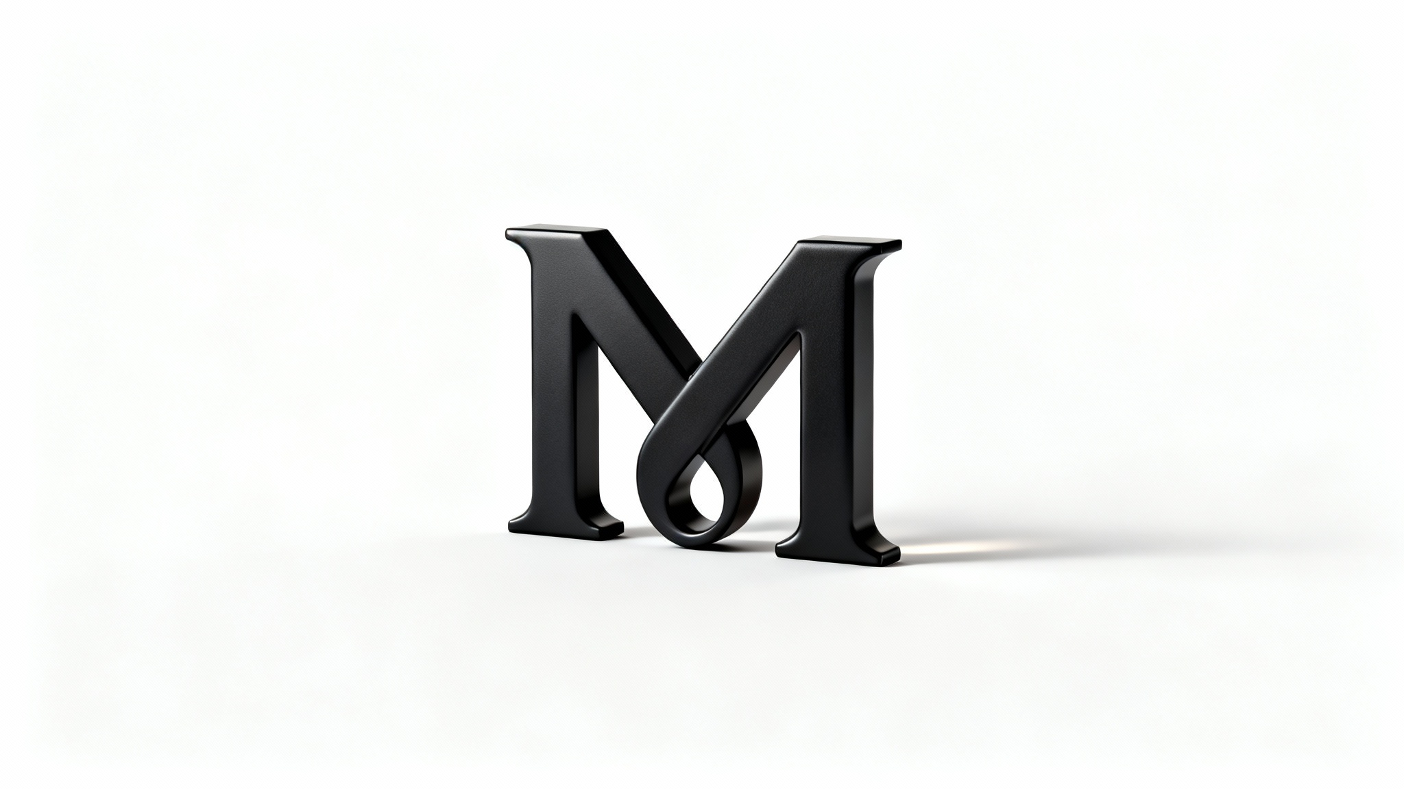 A minimalist and modern 3D logo featuring the letters 'MM' intertwined, rendered in a matte black finish and isolated on a clean white background.