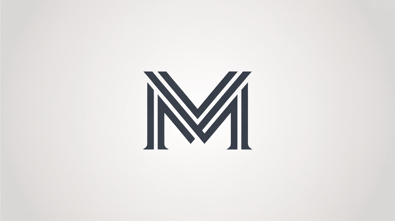 A minimalist, charcoal gray logo featuring two 'M' letters intertwined, presented on a clean white background.