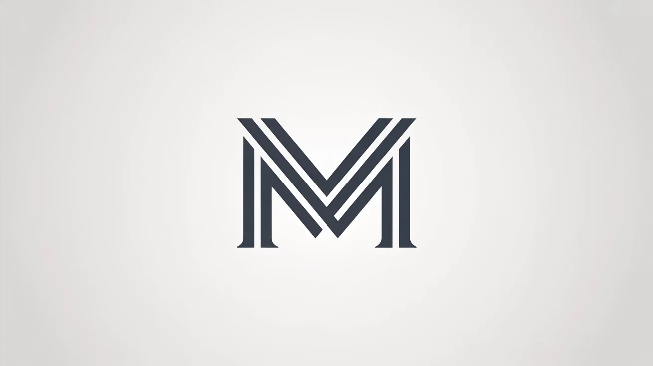 A minimalist, charcoal gray logo featuring two 'M' letters intertwined, presented on a clean white background.