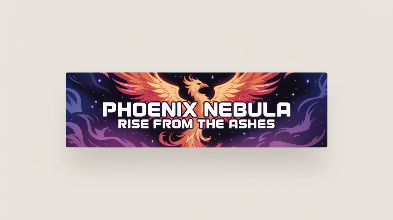 A mockup of a custom Discord server banner with a gaming theme, showing a fiery phoenix against a purple nebula and the text 'PHOENIX NEBULA'.
