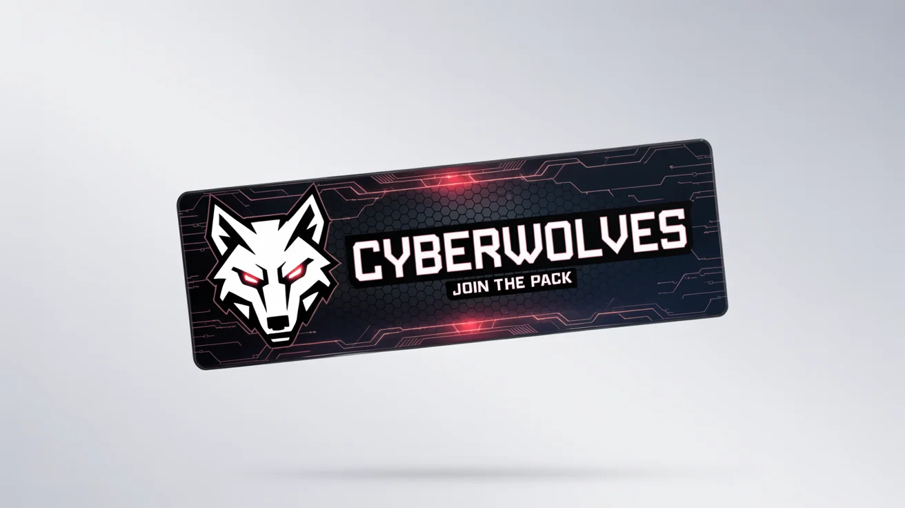 A custom Discord banner for a gaming server named 'CYBERWOLVES'. The banner features a logo of a robotic wolf head and is set against a clean white background.