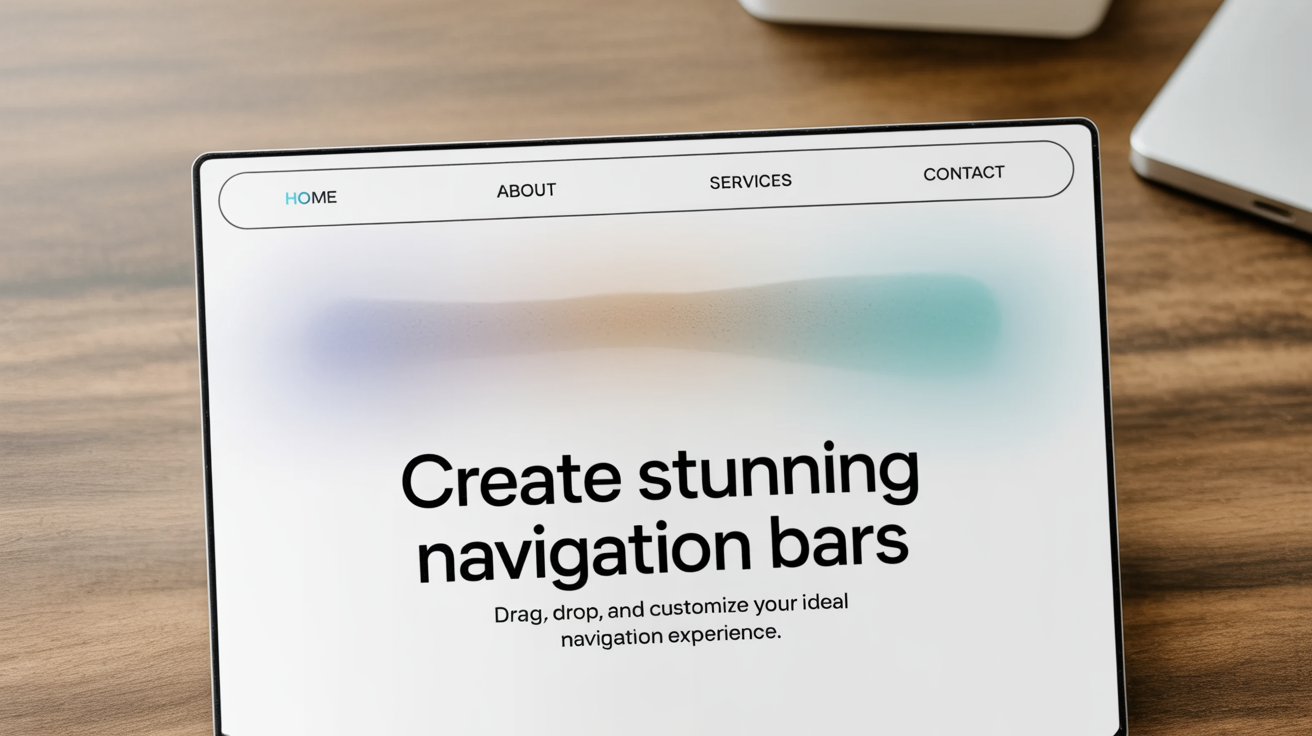 A professionally designed website header showcasing a finished, modern navigation bar with links for 'Home', 'About', 'Services', and 'Contact' on a clean background.