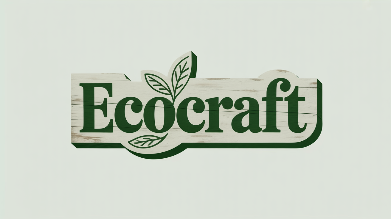 A professionally designed logo for 'EcoCraft' is shown embossed on a textured wooden surface, demonstrating a logo texturing tool's final result.