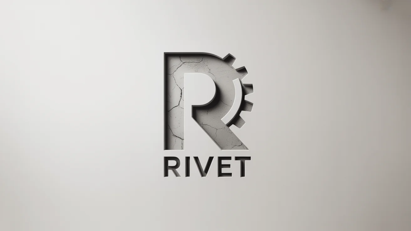 A photorealistic mockup of the letter 'R' combined with a gear, textured to look like weathered concrete, set against a plain white background.