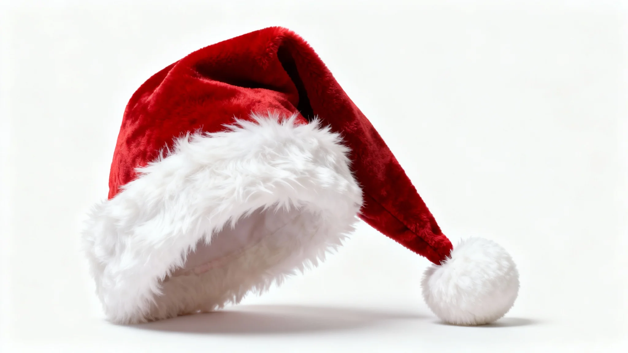 A vibrant red and white Christmas Santa hat, presented as a high-quality product mockup on a clean white background.