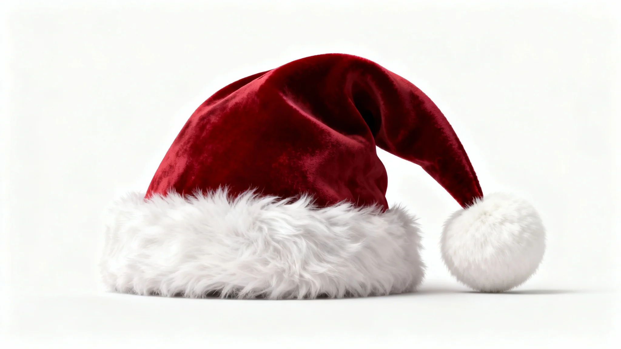 A classic red and white Christmas Santa hat with a fluffy pom-pom, shown as a high-quality product mockup against a plain white background.