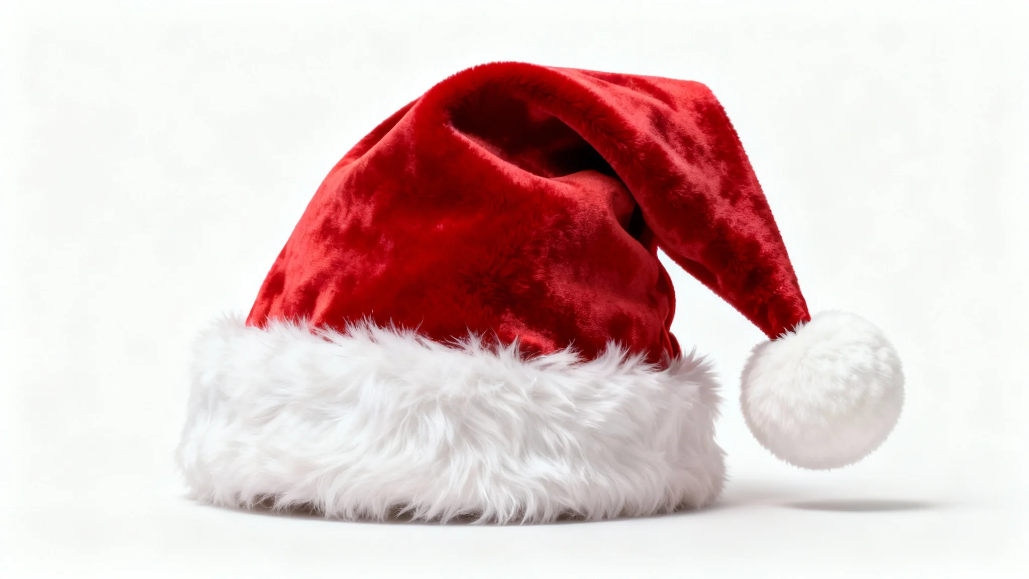 A photorealistic mockup of a classic red and white Christmas Santa hat with a fluffy trim and pom-pom, shown against a clean white background.