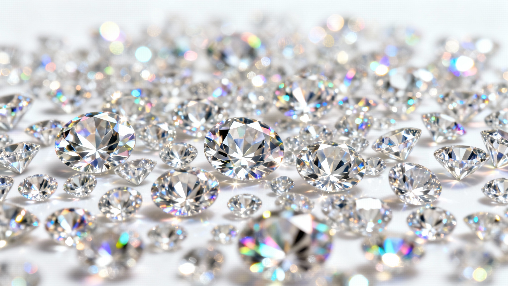 A luxurious background composed of countless sparkling, brilliantly cut diamonds, with some in sharp focus and others softly blurred, creating an elegant and shimmering effect.