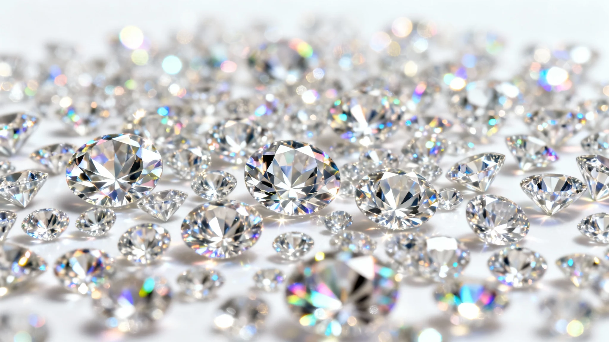 A luxurious background composed of countless sparkling, brilliantly cut diamonds, with some in sharp focus and others softly blurred, creating an elegant and shimmering effect.