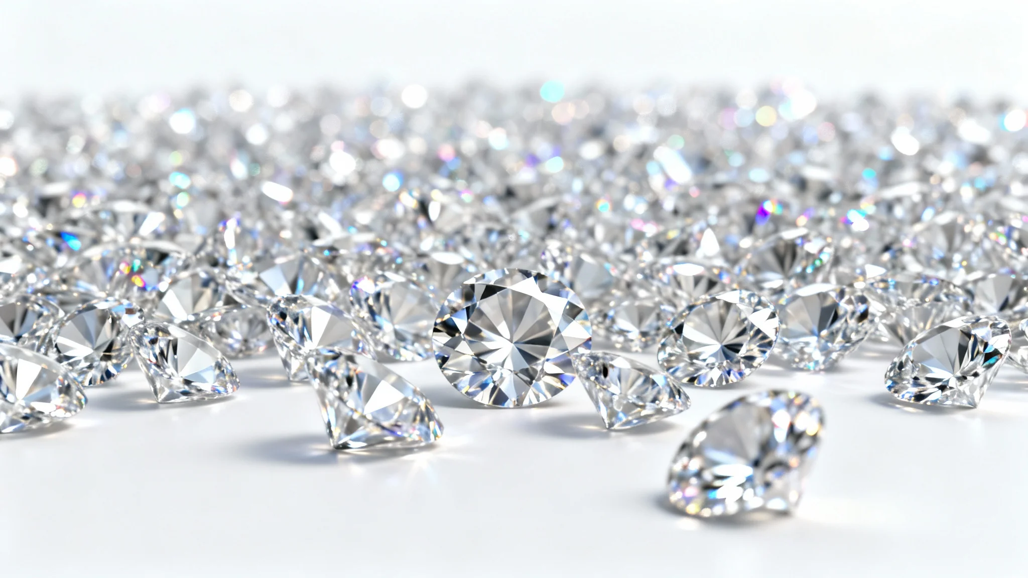 A close-up macro image of a luxurious background made of sparkling, brilliant-cut diamonds with a shallow depth of field, creating a sophisticated and elegant pattern.