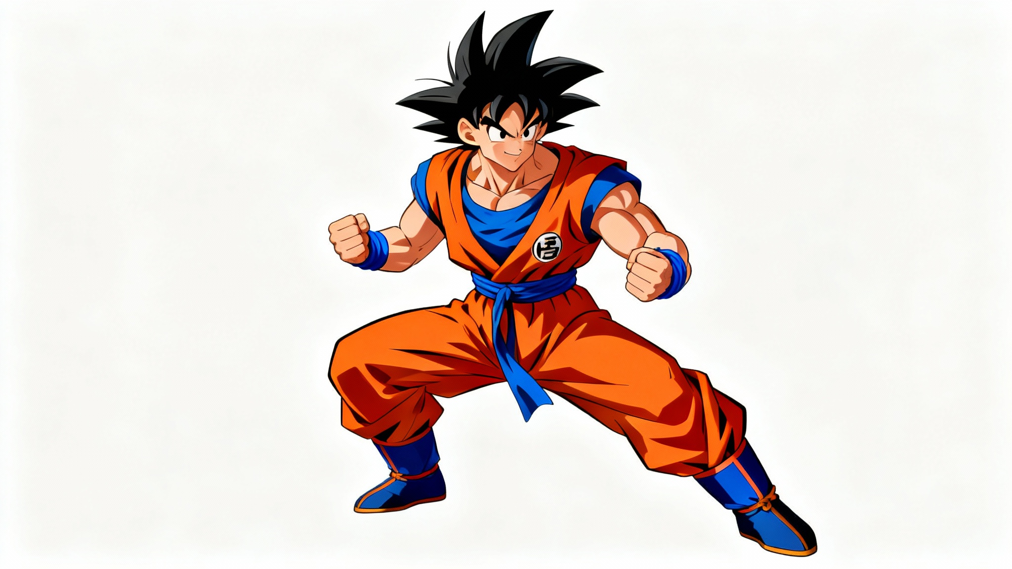 A digital illustration of the anime character Goku in a dynamic fighting stance, wearing his signature orange gi. The image is set against a solid white background, making the character stand out.