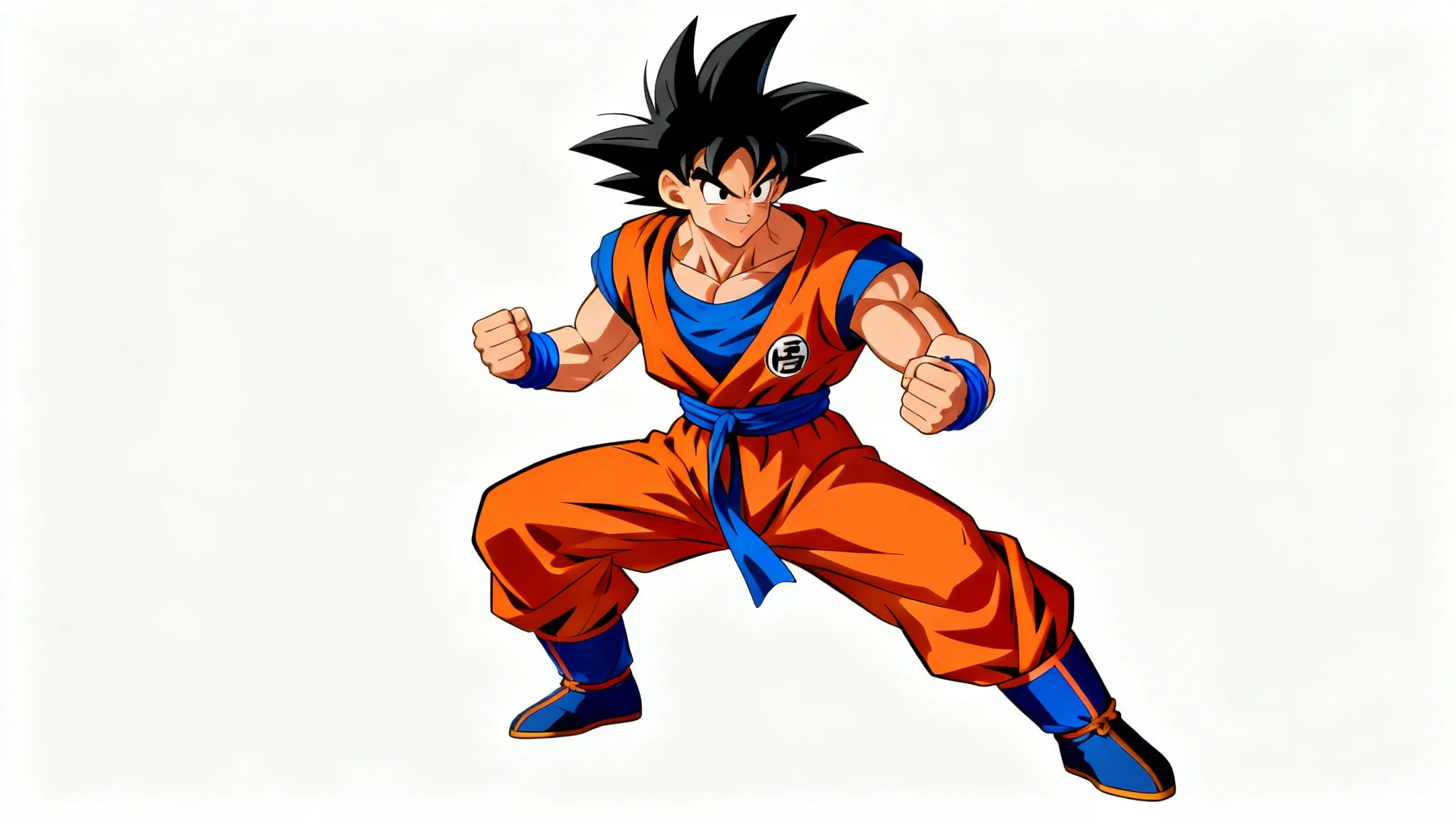 A digital illustration of the anime character Goku in a dynamic fighting stance, wearing his signature orange gi. The image is set against a solid white background, making the character stand out.