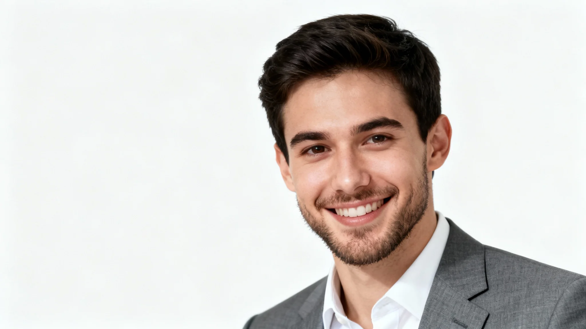 A professional, high-resolution headshot of a smiling man in a suit, perfectly isolated against a clean white background, demonstrating the concept of a headshot with a transparent background.