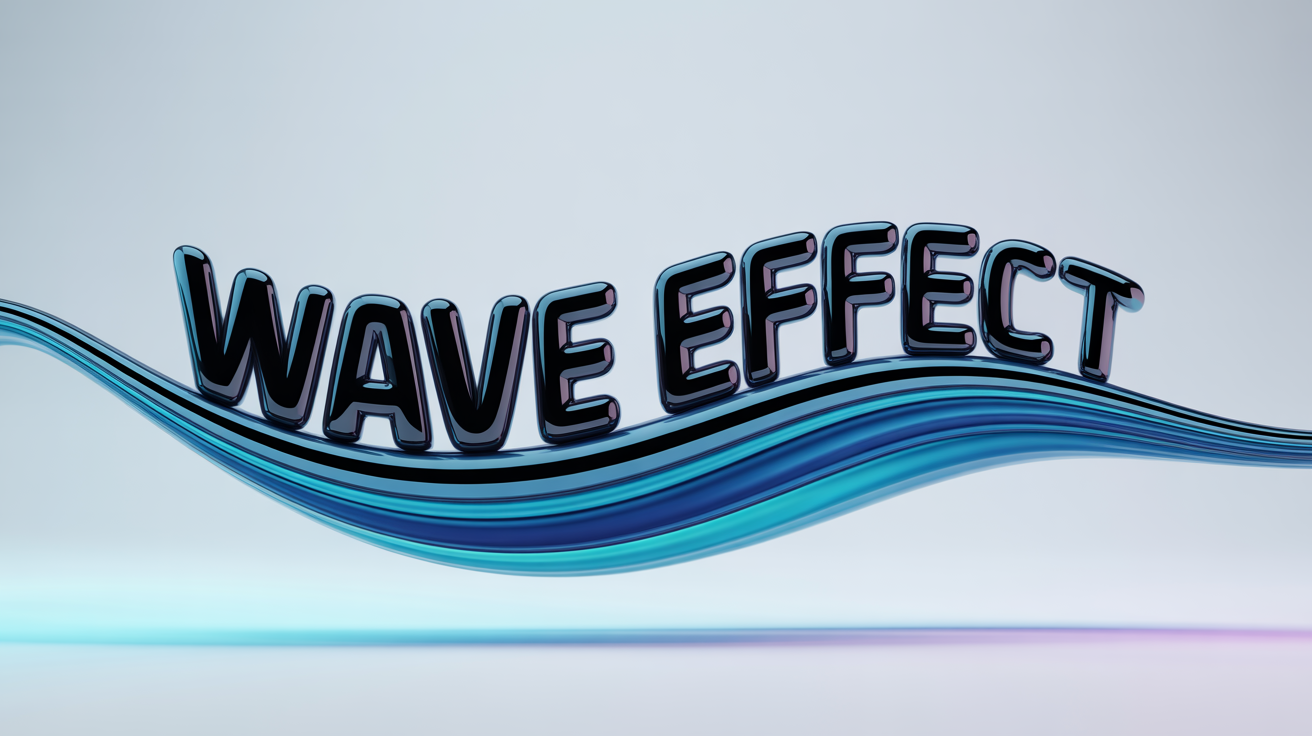 A 3D rendering of the words 'WAVE EFFECT' distorted into a flowing, glossy blue and cyan wave, set against a plain white background.
