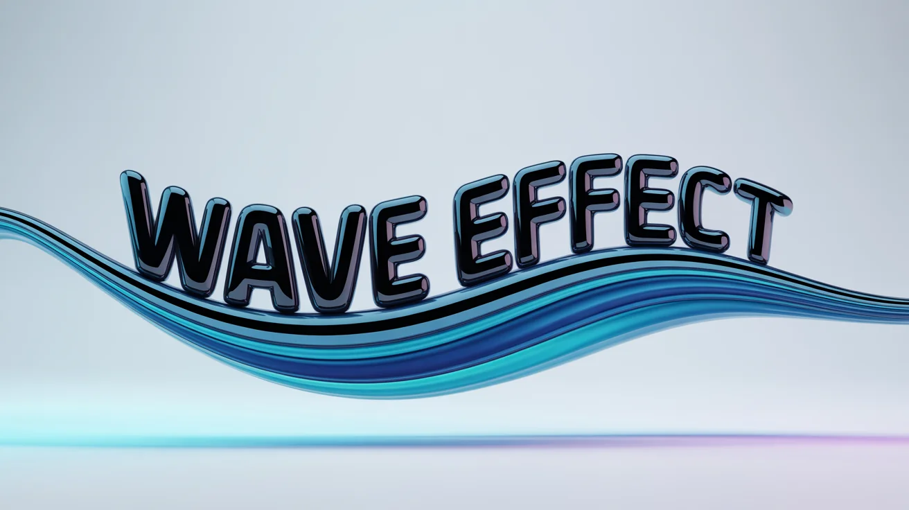 A 3D rendering of the words 'WAVE EFFECT' distorted into a flowing, glossy blue and cyan wave, set against a plain white background.
