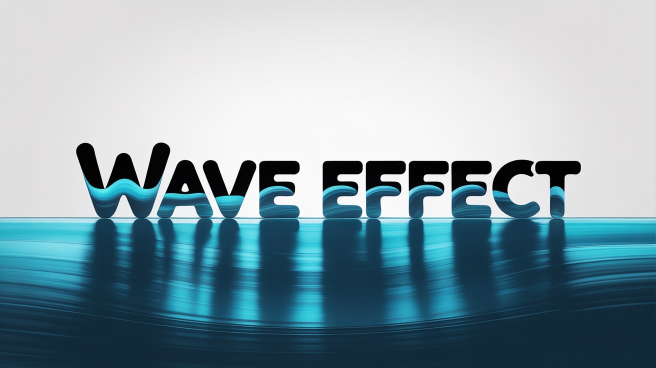 A graphic design mockup of a text wave effect, showing the words 'WAVE EFFECT' in a blue gradient, distorted to look like a smooth, flowing wave on a white background.