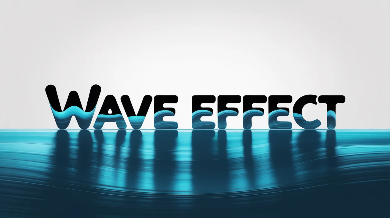 A graphic design mockup of a text wave effect, showing the words 'WAVE EFFECT' in a blue gradient, distorted to look like a smooth, flowing wave on a white background.
