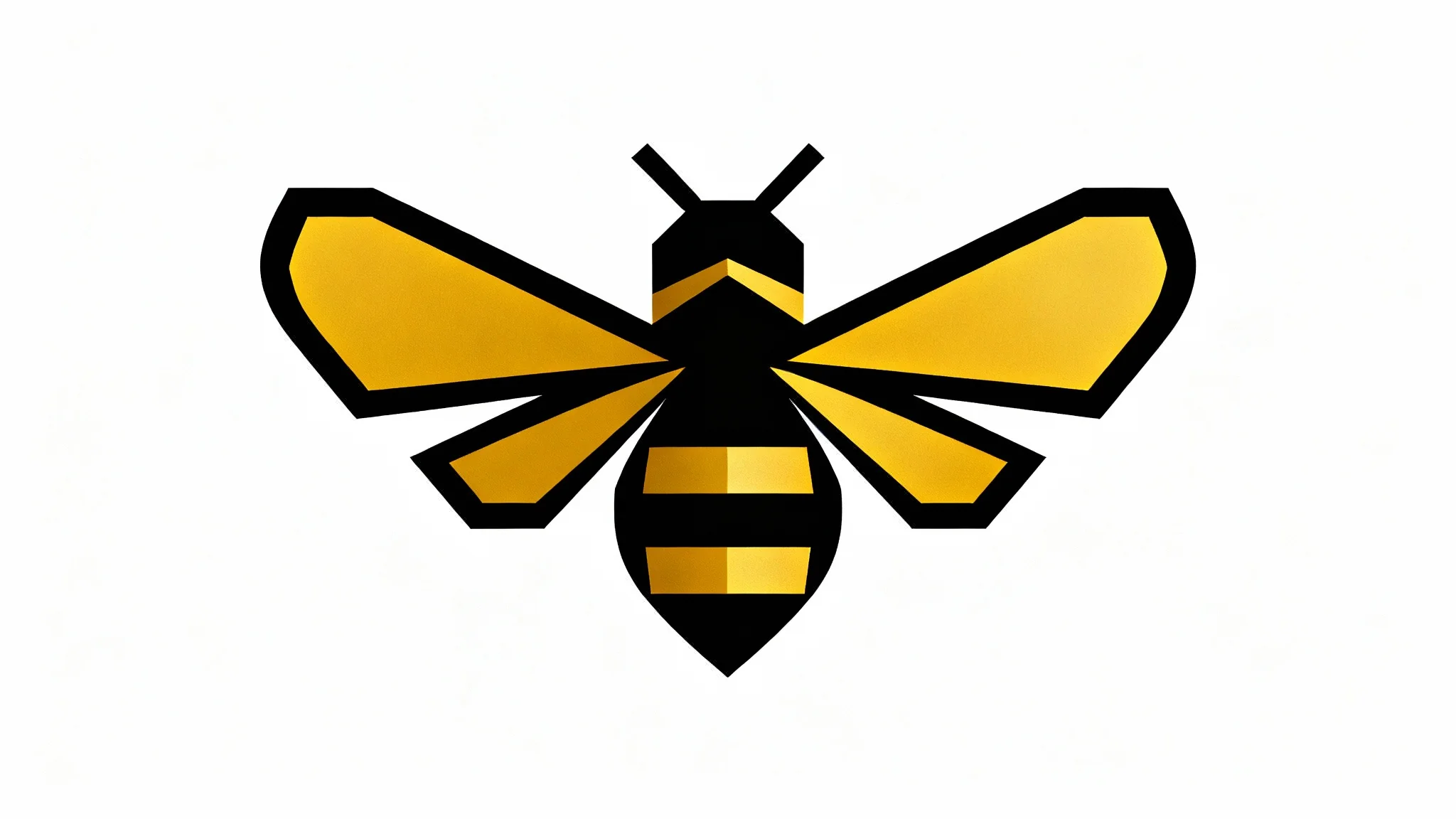 A modern, geometric logo of a stylized bee in black and golden-yellow, presented on a clean white background.