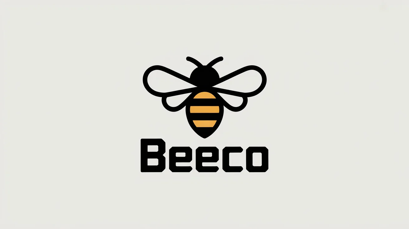 A modern, minimalist vector logo of a stylized bee in black and golden-yellow, with the brand name 'BEECO' underneath, centered on a white background.