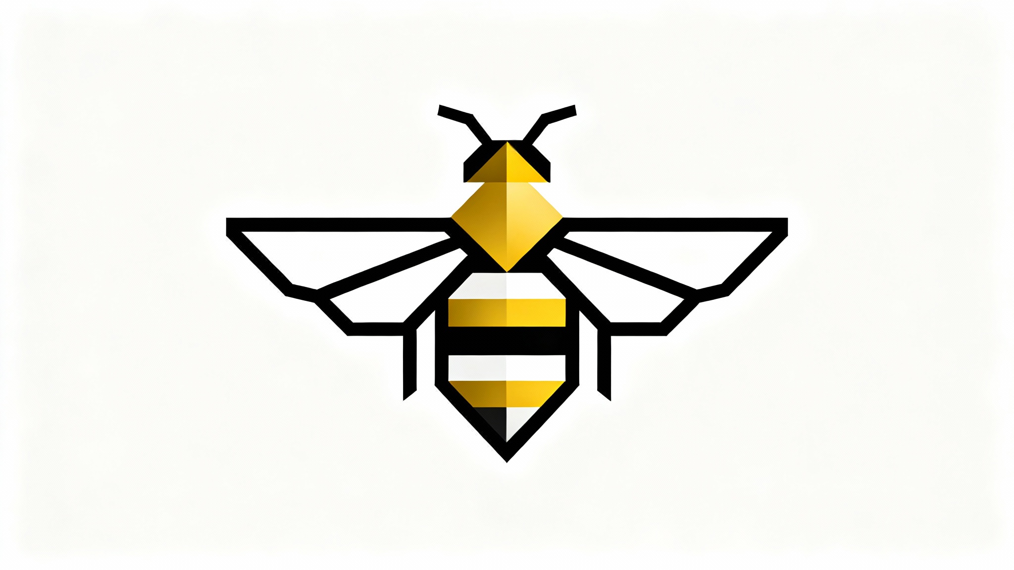 A modern, minimalist vector logo of a geometric bee in golden yellow and black, displayed on a clean white background.
