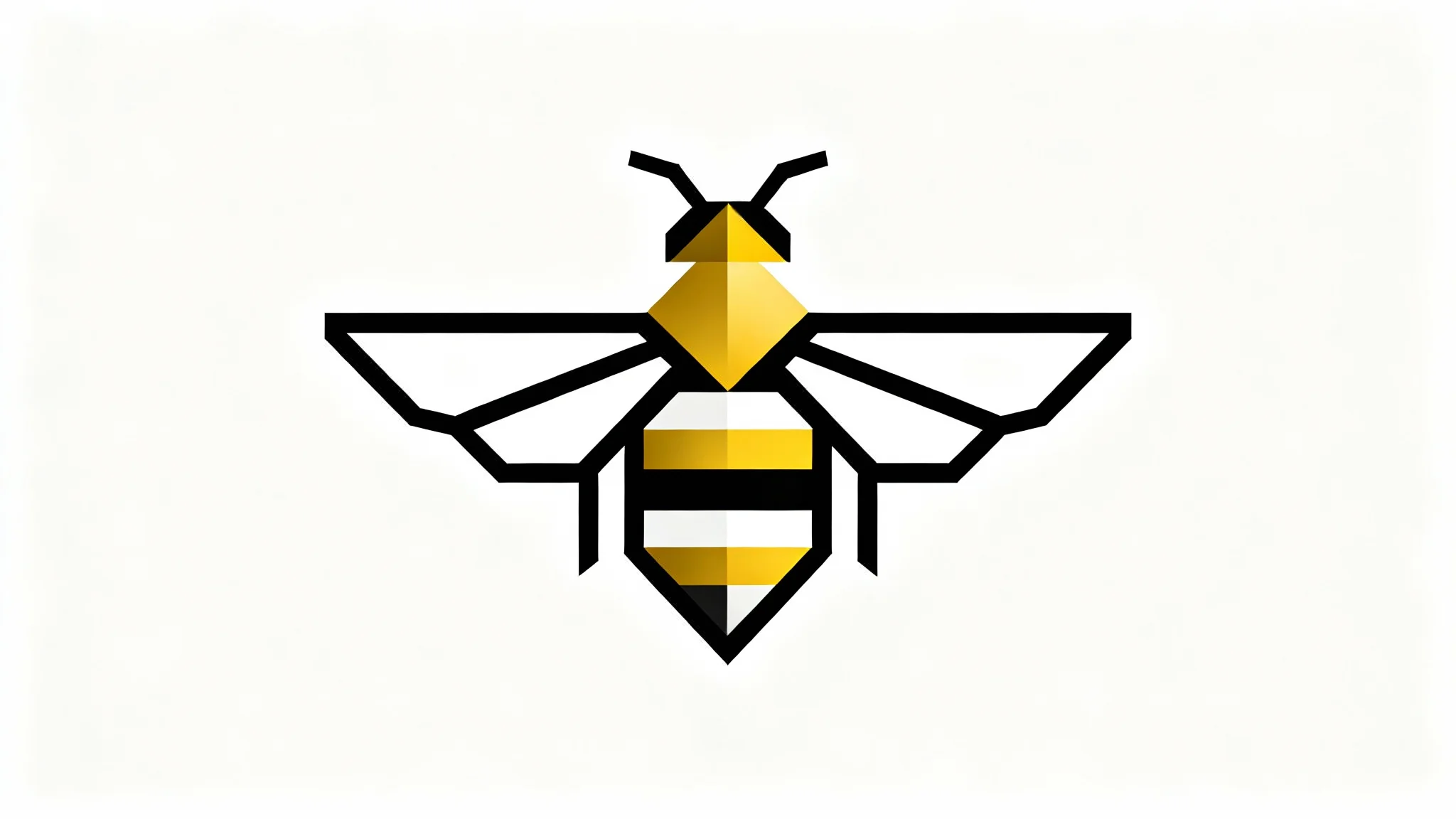 A modern, minimalist vector logo of a geometric bee in golden yellow and black, displayed on a clean white background.