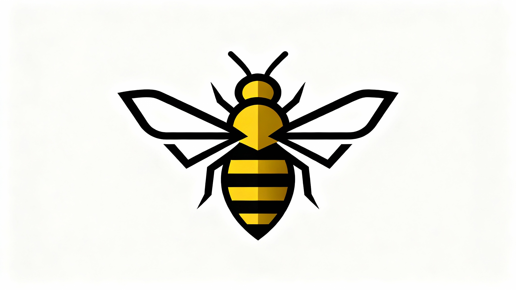 A modern, minimalist logo of a stylized bee with black and yellow stripes, designed in a geometric flat style and presented on a white background.