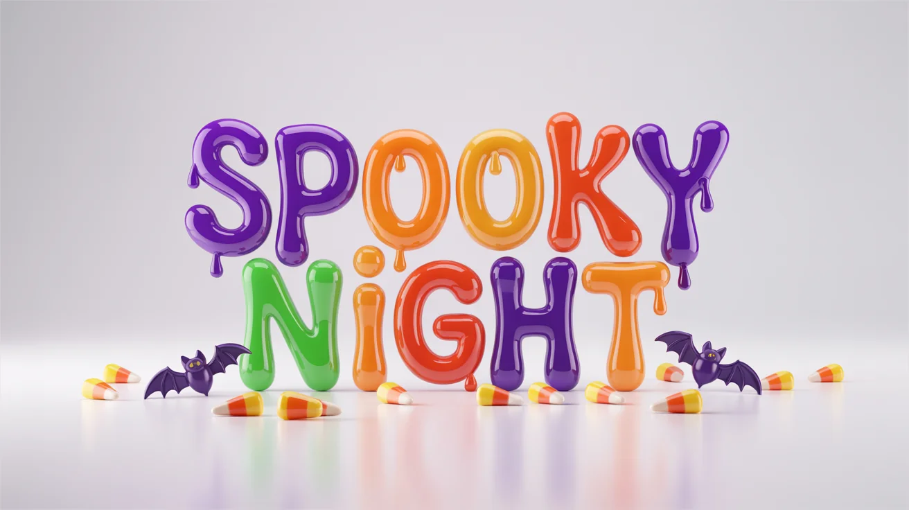 A 3D Halloween-themed text effect showing the words 'SPOOKY NIGHT' in a glossy, dripping slime style with purple, orange, and green colors on a white background.