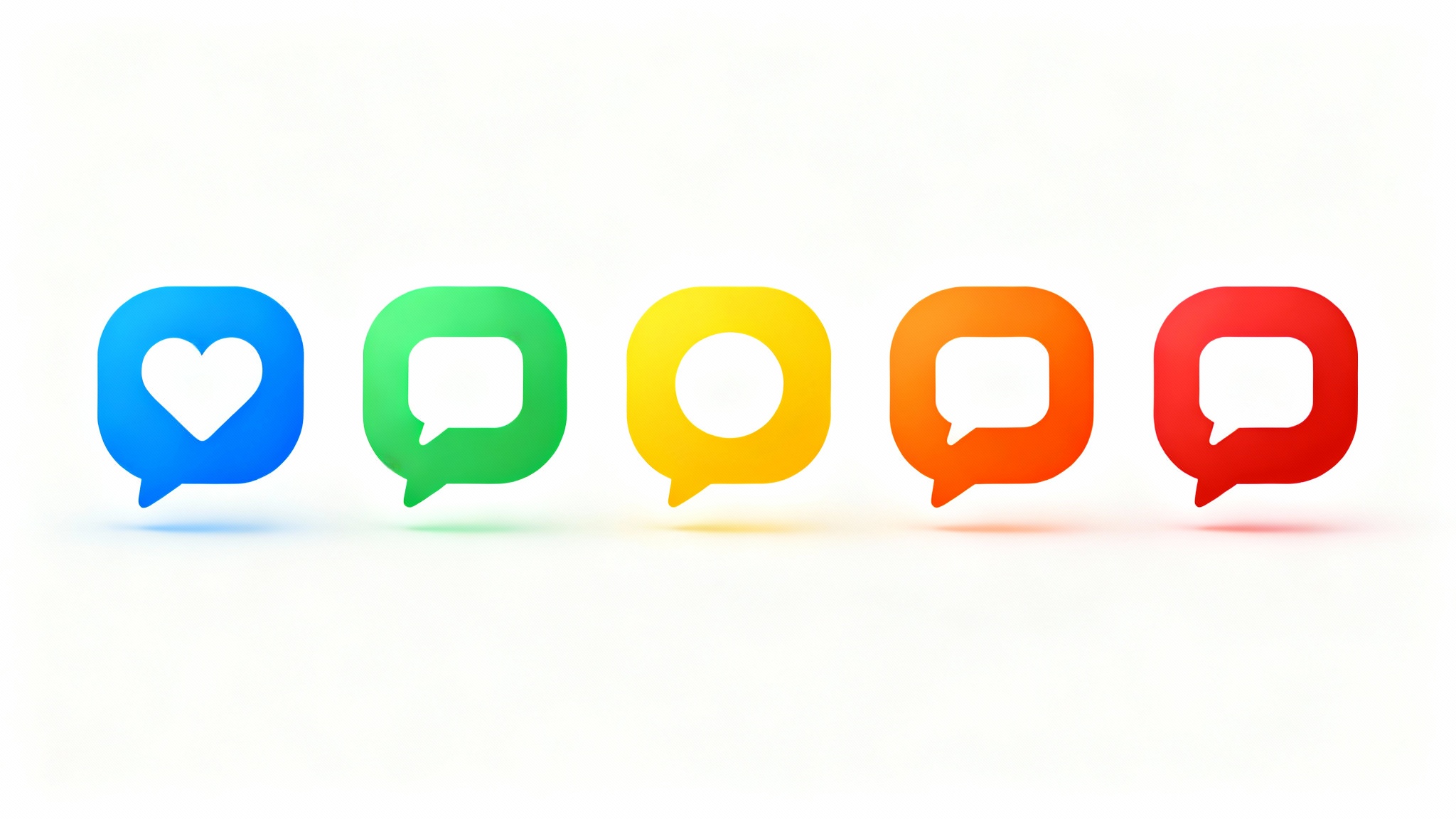 A row of five identical icons on a white background, each one a different vibrant color, showcasing the ability to change an icon's color.