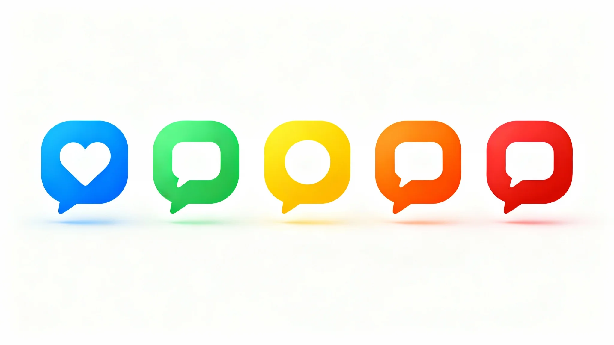 A row of five identical icons on a white background, each one a different vibrant color, showcasing the ability to change an icon's color.
