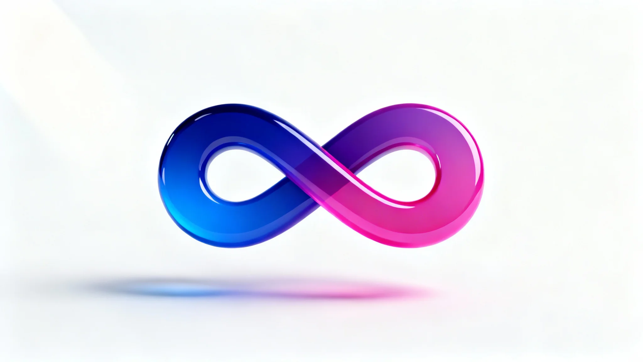A modern, 3D infinity logo with a vibrant blue and magenta color gradient, set against a clean white background.