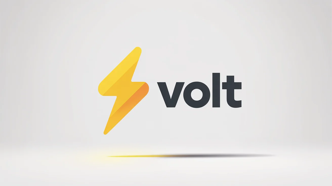 A modern logo design featuring a vibrant yellow lightning bolt next to the word 'VOLT' in a bold, dark grey font, all set against a clean white background.