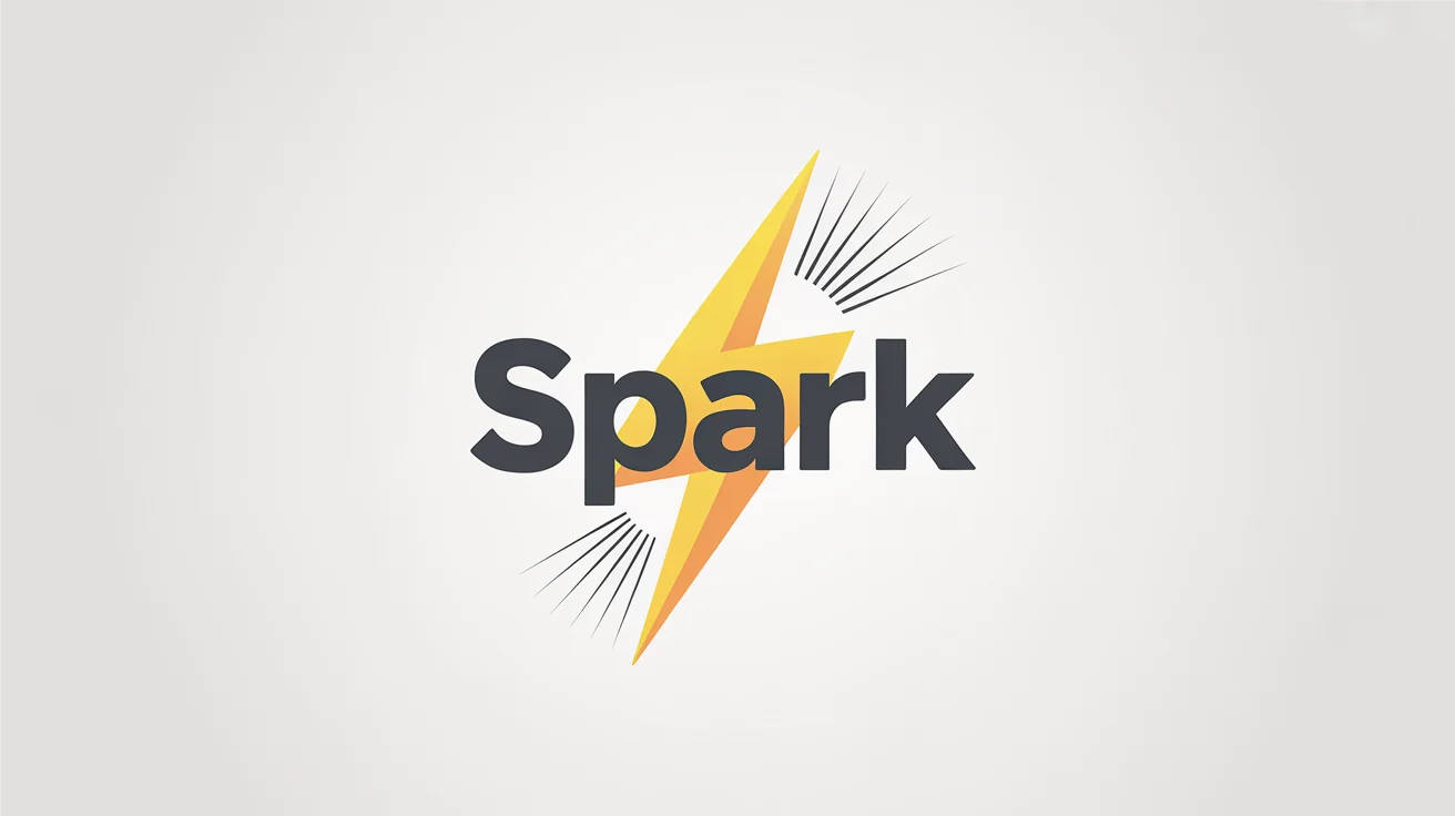 A modern logo mockup featuring a vibrant yellow lightning bolt integrated with the brand name 'SPARK' in a dark gray font, set against a plain white background.