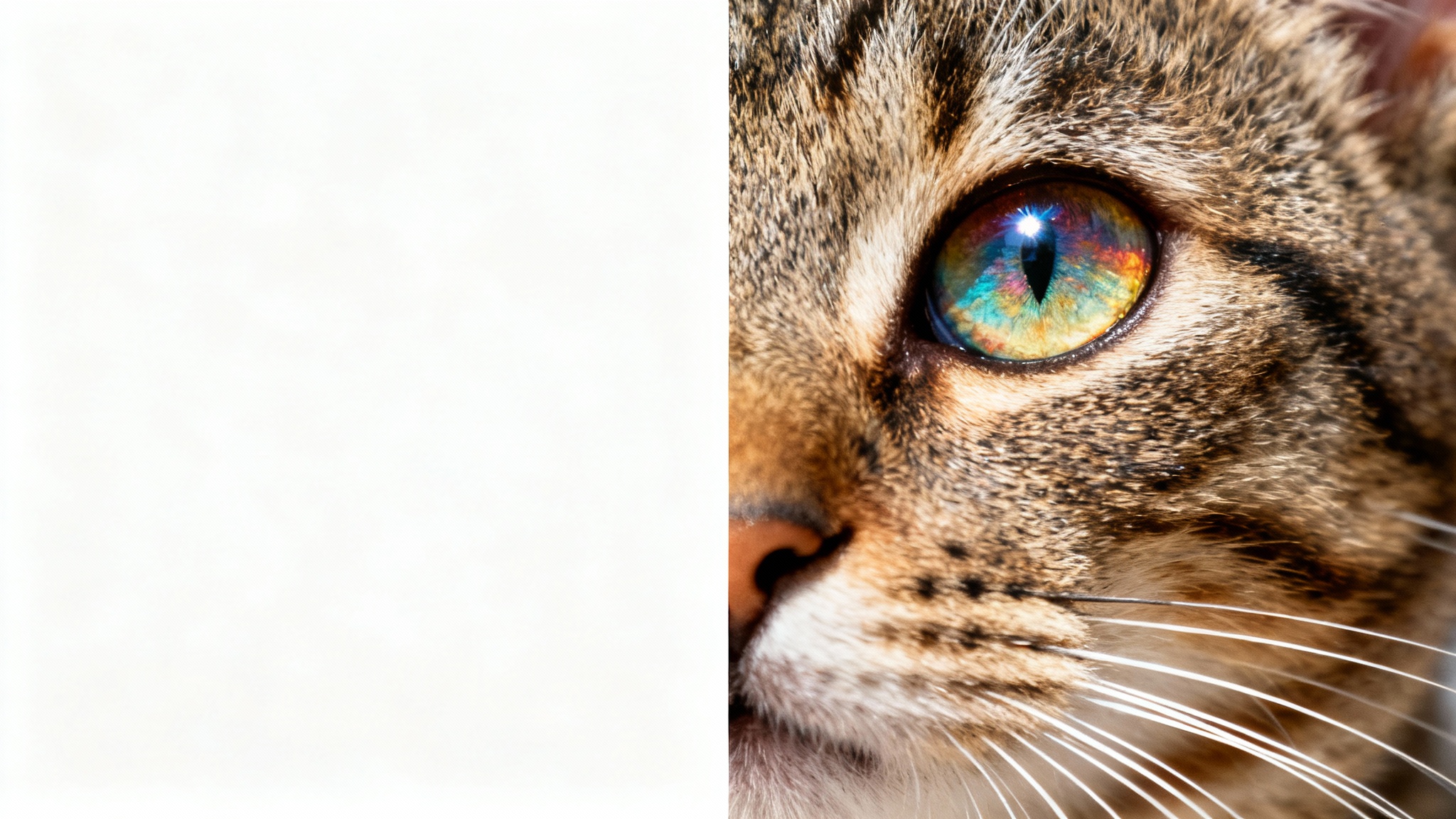 A before-and-after comparison image showing the effect of image sharpening. The left side features a blurry, out-of-focus cat's face, while the right side shows the same face in hyper-sharp, clear detail.